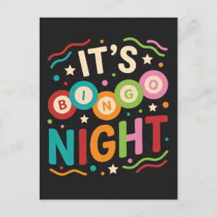 Es ist Bingo Nacht Bunt Retro Bingo Spieler Party Postkarte