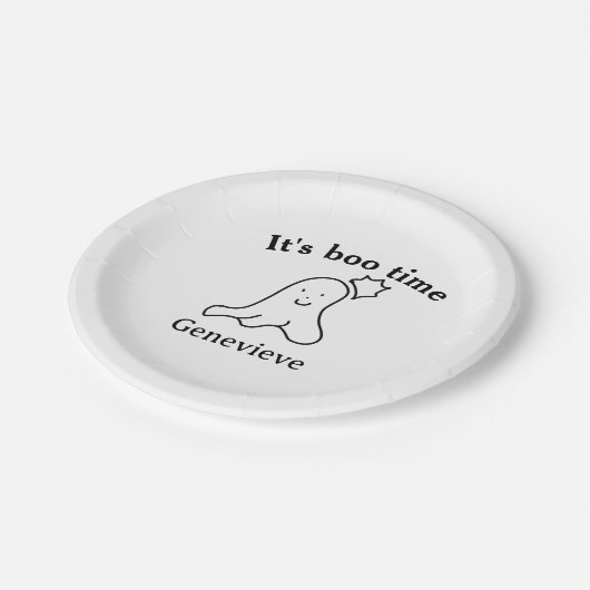 Es ist boo Name Halloween Datum Geister schwarz Pappteller (Schrägansicht)