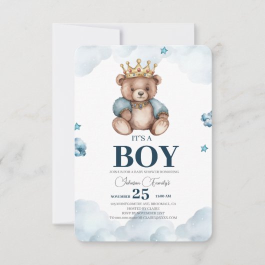 ES IST BOY Bear Baby Shower Dankeskarte (Vorderseite)