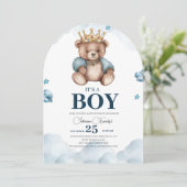 ES IST BOY Bear Baby Shower Einladung (Stehend Vorderseite)