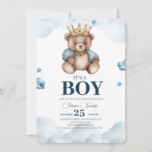 ES IST BOY Bear Baby Shower Einladung (Vorderseite)