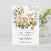 Es ist Boy Jungle Safari Animals Baby Shower Einladung (Stehend Vorderseite)