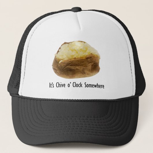 Es ist Chive o' Clock Irgendwo Funny Bake Potato Truckerkappe (Vorderseite)