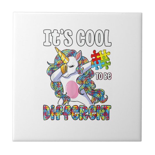 Es ist cool anders zu sein Dabbing Einhorn Autismu Fliese (Vorderseite)