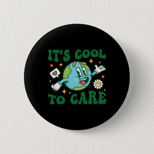 Es ist Cool, sich um den Erd Day Lehrer Retro Groo Button (Vorderseite)
