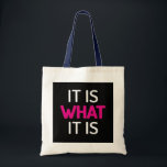 Es ist das, was es ist - Motivierend Tasche" Tragetasche<br><div class="desc">Genießen Sie das Leben mit diesem stilvollen "It Is What It Is It Is It is It is It is" Tasche! Diese beständige und trendige Tasche ist perfekt für den Transport Ihrer Wesentlichkeiten geeignet und zeichnet sich durch ein kühnes Design aus, das mit einer positiven Einstellung im Einklang steht. Egal,...</div>
