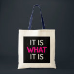 Es ist das, was es ist - Motivierend Tasche" Tragetasche<br><div class="desc">Genießen Sie das Leben mit diesem stilvollen "It Is What It Is It Is It is It is It is" Tasche! Diese beständige und trendige Tasche ist perfekt für den Transport Ihrer Wesentlichkeiten geeignet und zeichnet sich durch ein kühnes Design aus, das mit einer positiven Einstellung im Einklang steht. Egal,...</div>
