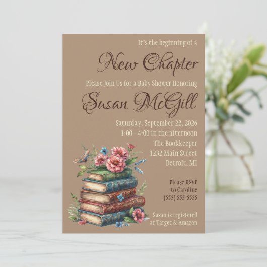 Es ist der Beginn einer neuen Kapitel-Baby-Dusche Einladung (Stehend Vorderseite)