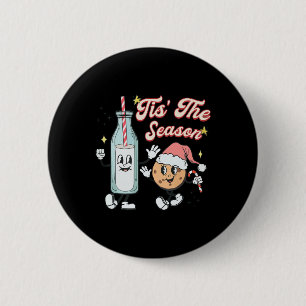 Es ist die Jahreszeit Retro Milch und Kekse Weihna Button