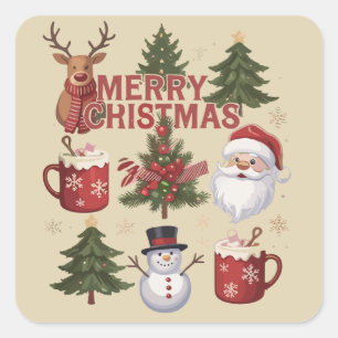 Es ist die Jahreszeit Weihnachtsbaum Santa Latte W Quadratischer Aufkleber