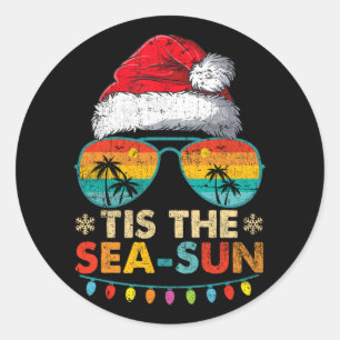 Es ist die Meersonne Santa Strand Sommer Weihnacht Runder Aufkleber