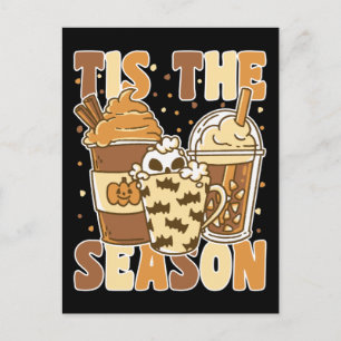 Es ist die Saison Groovy Kürbis Kaffee mit Vintage Feiertagspostkarte