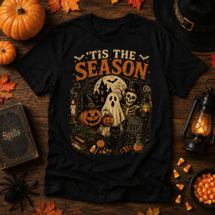 Es ist die Saison Halloween-Geist Skelett Vintage T-Shirt