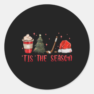 Es ist die Saison Hockey Kaffee Weihnachtsbaum Eis Runder Aufkleber