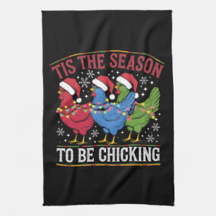 Es ist die Saison, um Weihnachts-Hühnchen-Western Geschirrtuch