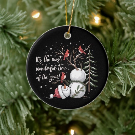 Es ist die wunderbarste Zeit des Jahres Schneemann Keramik Ornament (Baum)