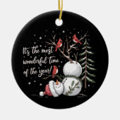 Es ist die wunderbarste Zeit des Jahres Schneemann Keramik Ornament (Vorne)