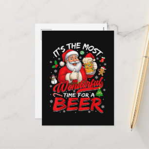 Es ist die wunderbarste Zeit für ein Bier-Weihnach Feiertagspostkarte