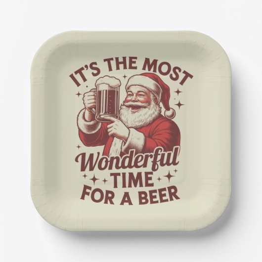 Es ist die wunderbarste Zeit für ein Bier Weihnach Pappteller (Vorderseite)