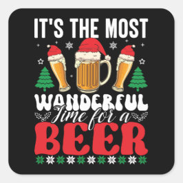 Es ist die wunderbarste Zeit für ein Bier Weihnach Quadratischer Aufkleber
