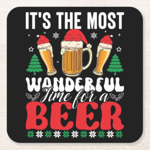 Es ist die wunderbarste Zeit für ein Bier Weihnach Rechteckiger Pappuntersetzer