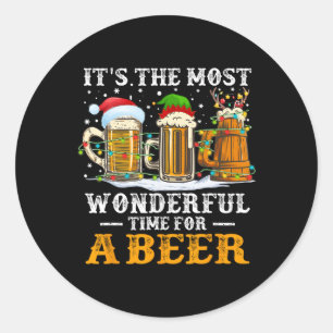 Es ist die wunderbarste Zeit für ein Bier-Weihnach Runder Aufkleber