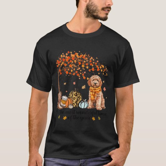 Es ist die wunderbarste Zeit Goldendoodle Pumpkins T-Shirt (Vorderseite)