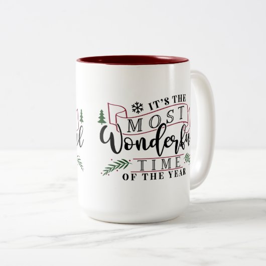 Es ist die wunderbarste Zeit... Zweifarbige Tasse (VorderseiteRechts)