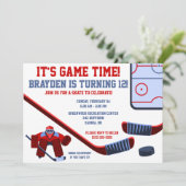Es ist die Zeit des Spiels! Ice Hockey Birthday Pa Einladung (Stehend Vorderseite)