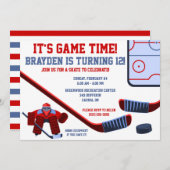 Es ist die Zeit des Spiels! Ice Hockey Birthday Pa Einladung (Vorne/Hinten)