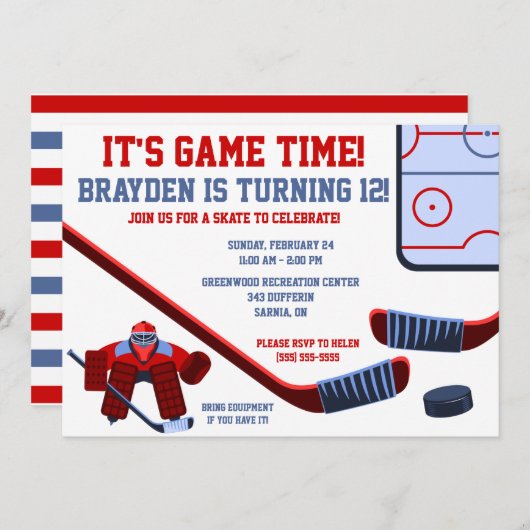 Es ist die Zeit des Spiels! Ice Hockey Birthday Pa Einladung (Vorne/Hinten)