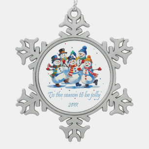 Es ist die Zeit, um fröhlich zu sein, tanzende frö Schneeflocken Zinn-Ornament