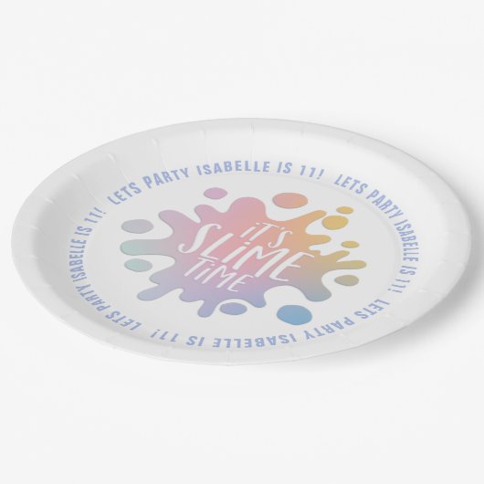 Es ist dünne Zeit Regenbogenschleim Party Pappteller (Schrägansicht)