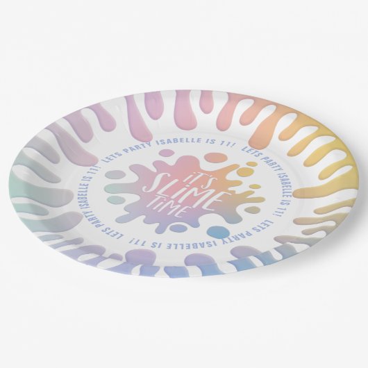 Es ist dünne Zeit Regenbogenschleim Party Pappteller (Schrägansicht)