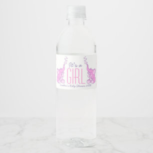 Es ist duschende rosa Elefanten eines Mädchens Wasserflaschenetikett