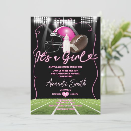 Es ist ein amerikanischer Mädchenfußball mit Bow-B Einladung (Stehend Vorderseite)