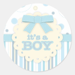 Es ist ein Baby All in Blue Stitches & Bow Baby Du Runder Aufkleber