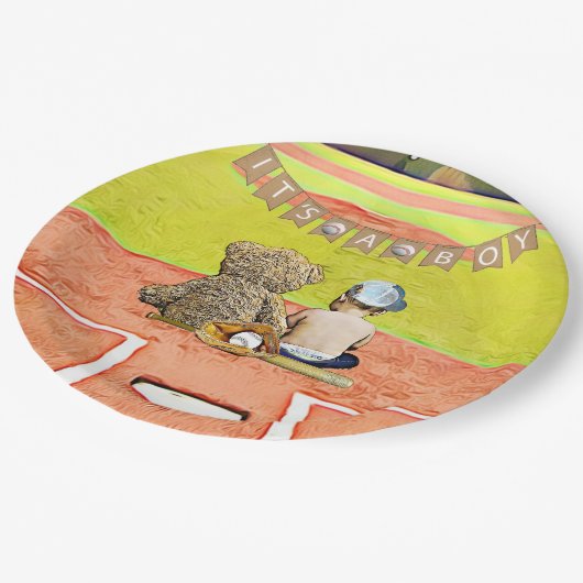 Es ist ein Baby, Baseball-Babydusche Pappteller (Schrägansicht)