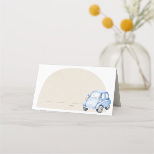 Es ist ein Baby Blue Boho Baby Shower Toy Platzkarte