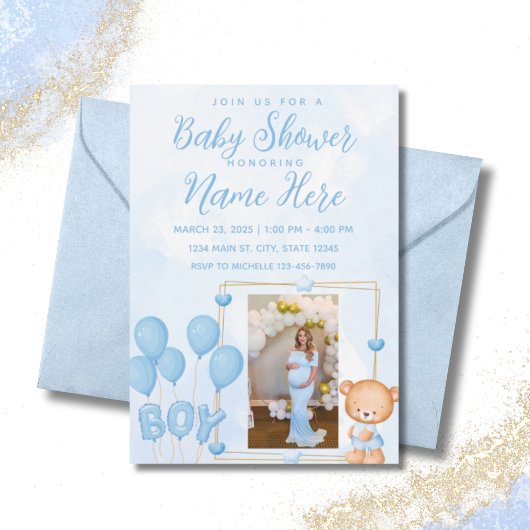 Es ist ein Baby Blue Gold Custom Foto Baby Shower Einladung