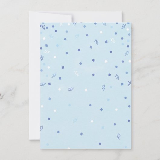 Es ist ein Baby-Dusche Blue Balloons und Confetti Einladung (Rückseite)