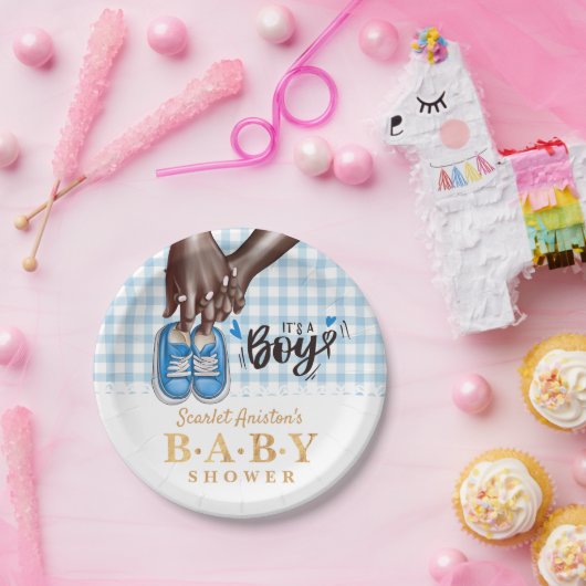 Es ist ein Baby-Dusche Blue Boy Shoes Pappteller (Party)