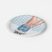 Es ist ein Baby-Dusche Blue Boy Shoes Pappteller (Schrägansicht)