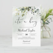 Es ist ein Baby-Dusche Einladung Grün Boho (Stehend Vorderseite)