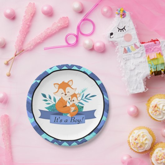 Es ist ein Baby-Duschfuchs Blue Paper Plate Tier Pappteller (Party)