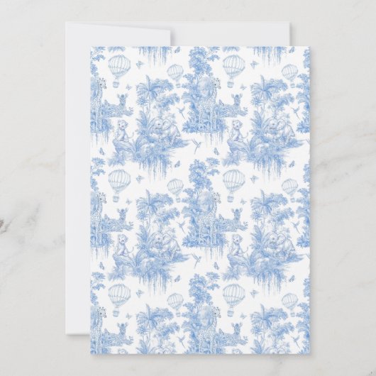 Es ist ein Baby Elegant Blue Toile Safari Baby Dus Einladung (Rückseite)