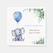 Es ist ein Baby Elephant Balloon Blue Baby Shower Serviette (Vorderseite)