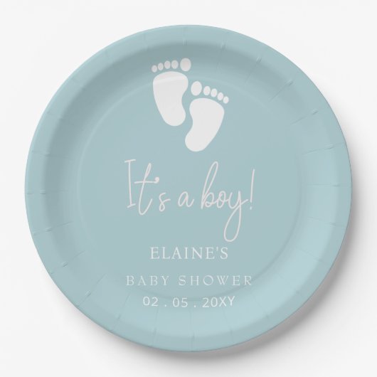 Es ist ein Baby Feet Blue Boy Baby Dusche Pappteller (Vorderseite)