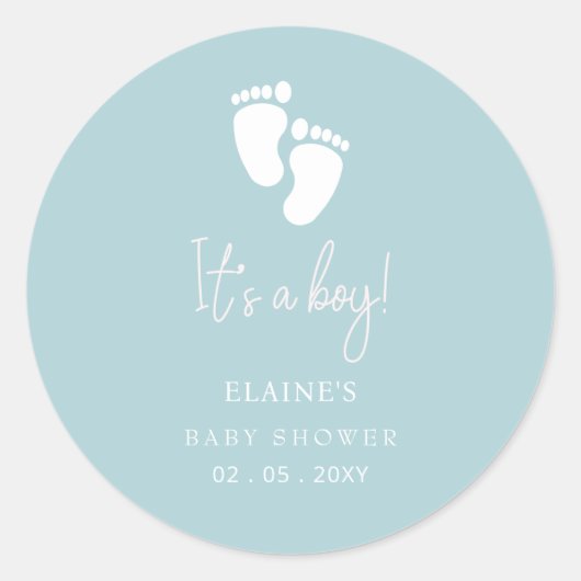Es ist ein Baby Feet Blue Boy Baby Dusche Runder Aufkleber (Vorderseite)