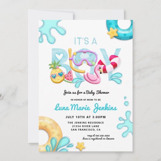 Es ist ein Baby Fun Summer Tropical Pool Baby Dusc Einladung (Vorderseite)